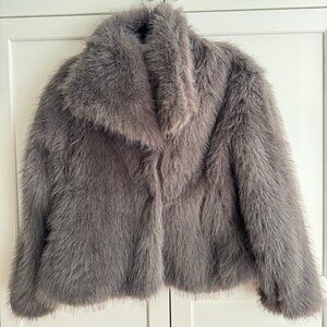 Faux Fur Cropped Jacket with buttons and pockets